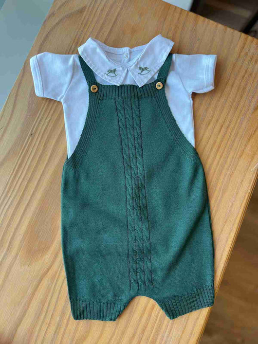 CONJUNTO BODY MANGA CURTA E JARDINEIRA TRICÔ CAVALO BORDADO MENINO LUI BAMBINI