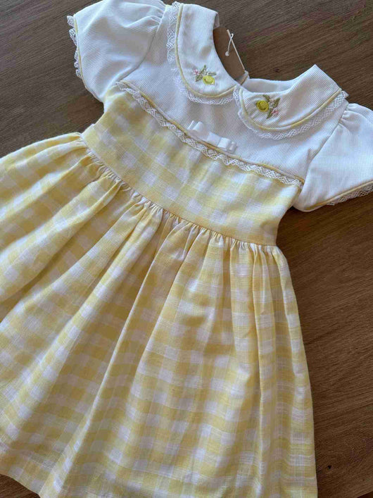 VESTIDO MANGA CURTA XADREZ COM GOLA BORDADO LIMÕES E RENDA MENINA BÁRBARA KIDS