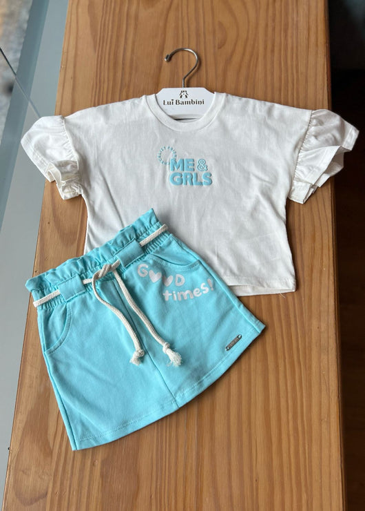 CONJUNTO BLUSA MANGA CURTA E SHORT SAIA CINTO GOOD TIMES MENINA CATAVENTO