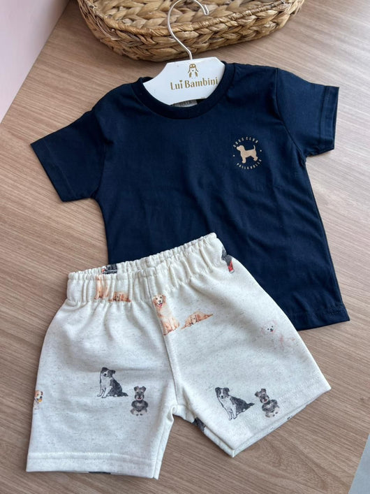 CONJUNTO CAMISETA MANGA CURTA DOG CLUB E BERMUDA MENINO PULLA BULLA