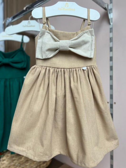 VESTIDO ALÇA AJUSTAVEL HELÔ LINHO LAÇO MENINA LUI BAMBINI