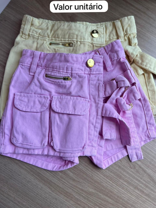 SHORT SAIA CARGO SARJA BOLSOS ZÍPER AMARRAÇÃO MENINA LUI BAMBINI