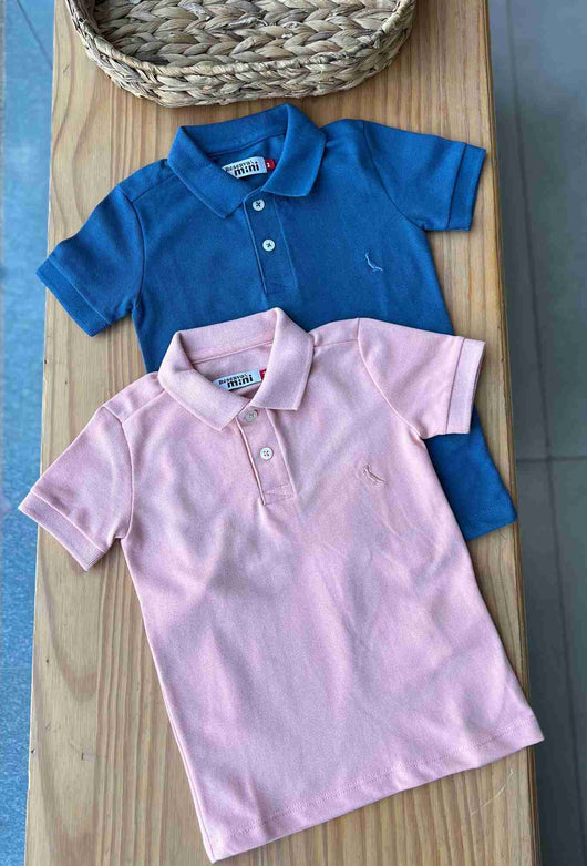 Camisa Manga Curta Gola Polo Lisa com Botões Menino Reserva Mini