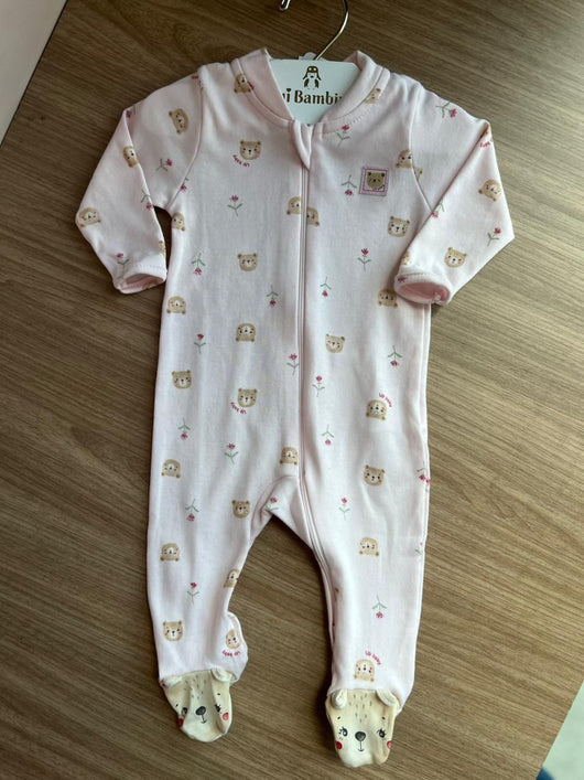 MACACÃO MANGA LONGA PÉ COM ORELHINHA ESTAMPA URSINHO MENINA UP BABY