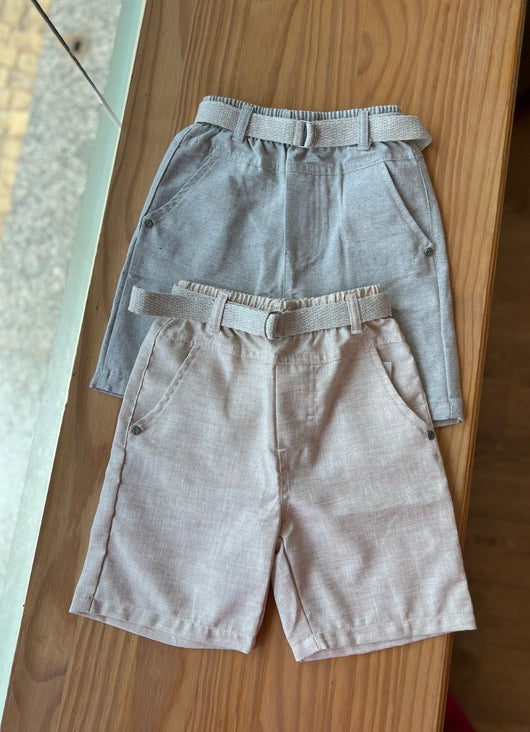 BERMUDA SOCIAL EM LINHO COM BOLSOS E CINTO MENINO LUI BAMBINI