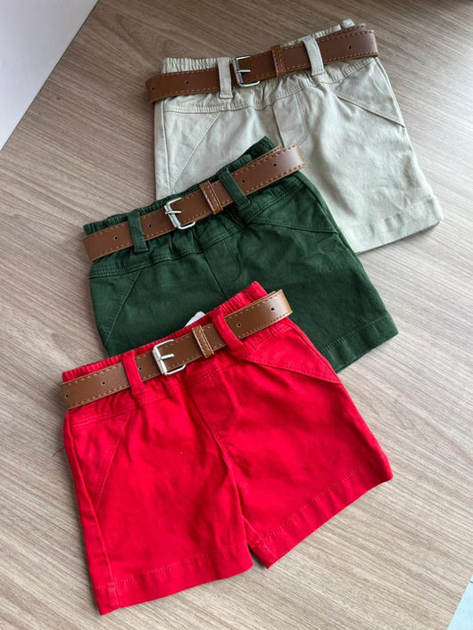 BERMUDA BOLSOS FAKE CINTO COURO MENINO LUI BAMBINI