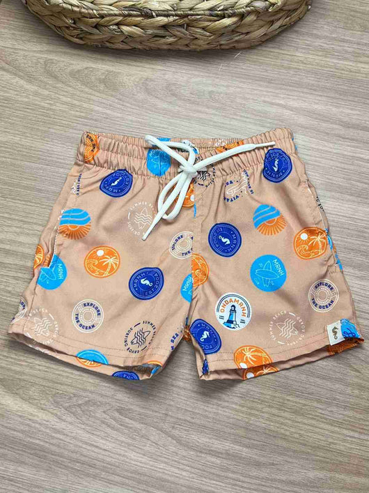 BERMUDA BOLSOS NYLON CORDÃO PRAIA SURF ILHAS CAVALO MARINHO MENINO ONDA MARINHA