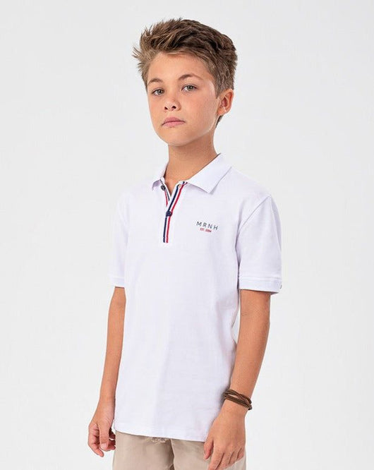 CONJUNTO CAMISA POLO MANGA CURTA PIQUET E BERMUDA MOLETOM LISTRAS MENINO ONDA MARINHA PRO40