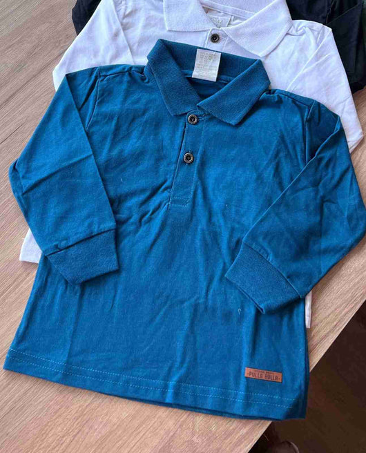 CAMISA MANGA LONGA POLO EM MALHA LISA COM BOTÕES MENINO PULLA BULLA
