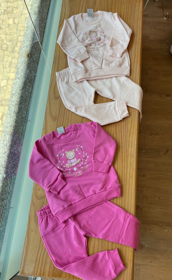 CONJUNTO MOLETOM MANGA LONGA FELPADO COM CALÇA URSO E FLORES MENINA PULLA BULLA
