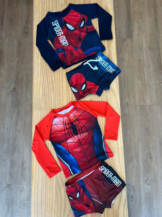CONJUNTO CAMISETA MANGA LONGA COM SUNGA BOXER HOMEM ARANHA UV50+ MENINO FAKINI