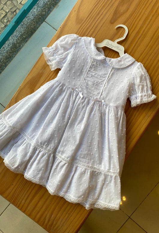 VESTIDO BATIZADO MANGA CURTA POA COM RENDA CINTO LACO MENINA BARBARA KIDS PRO25