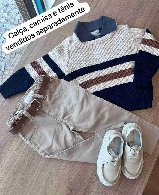 SUÉTER MANGA LONGA FECHADO LISTRAS TRICOT MENINO FAKINI