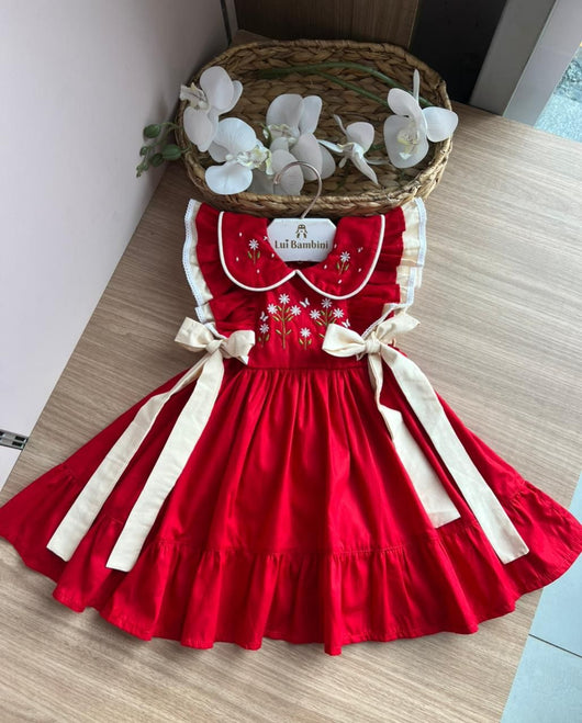 VESTIDO MANGA CURTA BUFANTE BORDADO FLORES MENINA LUI BAMBINI