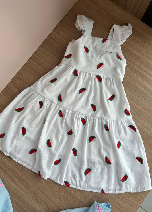 VESTIDO REGATA BABADO ESTAMPA MELANCIA MENINA PULLA BULLA