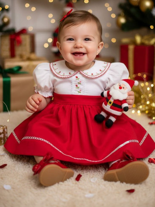 VESTIDO MANGA CURTA GOLA BORDADA FLORAL MENINA LUI BAMBINI