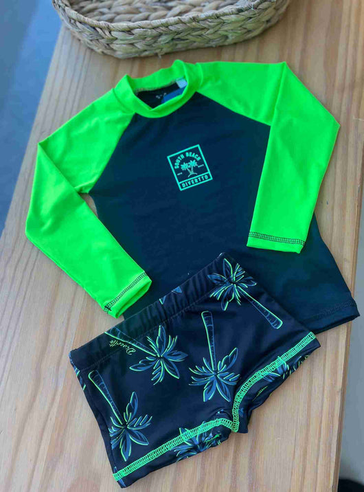 CONJUNTO CAMISETA MANGA LONGA COQUEIRO SOUTH BEACH UV50+ E SUNGA MENINO DIVERTTO