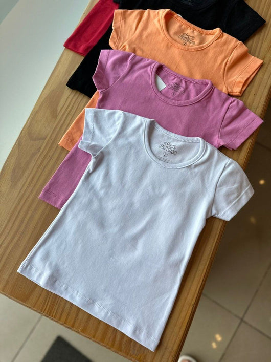 BLUSA MANGA CURTA BÁSICA LISA EM ALGODÃO MENINA BICHO BAGUNÇA