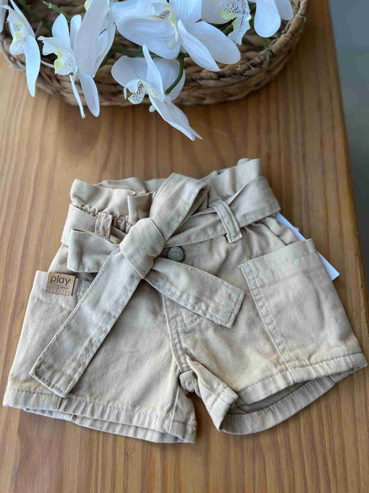 SHORT SARJA CINTO AMARRAÇÃO BOLSOS BOTÕES MENINA PLAYGROUND