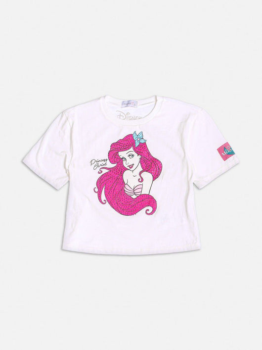 BLUSA MANGA CURTA PEQUENA SEREIA ARIEL COM STRASS MENINA MOMI