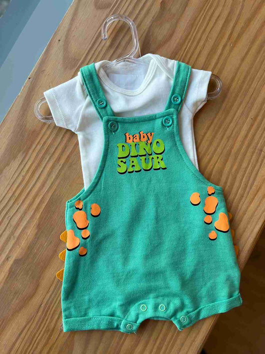 CONJUNTO BODY MANGA CURTA E MACACÃO BABY DINO MENINO FAKINI