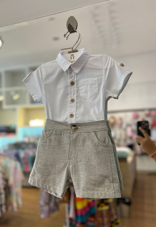 CONJUNTO BATIZADO BODY CAMISA MANGA CURTA BOLSO E BERMUDA MENINO MILON