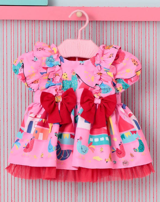 VESTIDO MANGA CURTA COM BABADO LAÇOS E ZÍPER FESTA JUNINA MENINA MON SUCRÉ