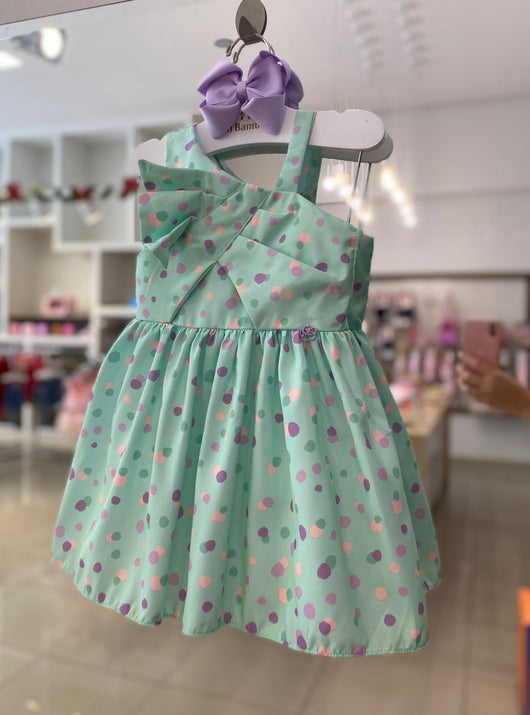 VESTIDO DE ALCA COM ZIPER PLISSADO E POA COLORIDO MENINA MON SUCRE PRO45