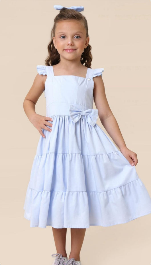 VESTIDO ALÇA BABADO STRASS LAÇO CAMADAS MENINA CATTAI
