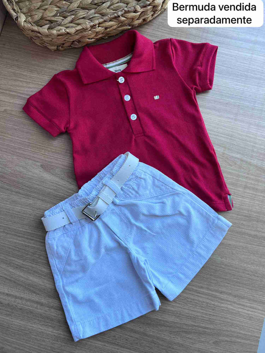CAMISA MANGA CURTA POLO BÁSICA BOTÕES BORDADO MENINO GROW UP