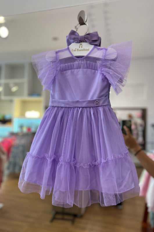 VESTIDO MANGA CURTA EM TULE COM BABADOS CINTO FIXO E ZÍPER MENINA MON SUCRÉ PRO35