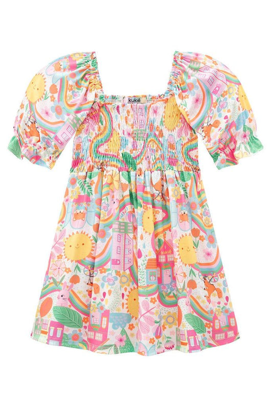 VESTIDO MANGA CURTA MIDI COM PLISSADO E BABADO CIDADE FELIZ MENINA KUKIE PRO45