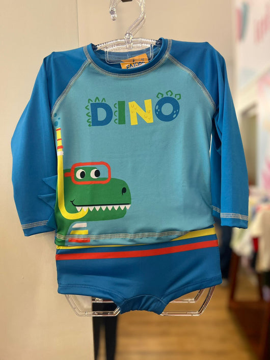 CONJUNTO CAMISETA MANGA LONGA E SUNGA BOXER DINO UV50+ MENINO FAKINI