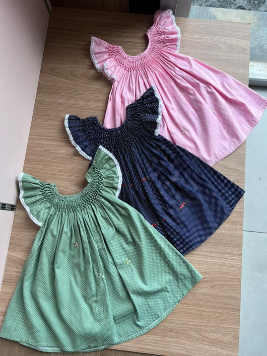 VESTIDO MANGA CURTA CASINHA DE ABELHA BABADO RENDA BOLINHAS MENINA LUI BAMBINI