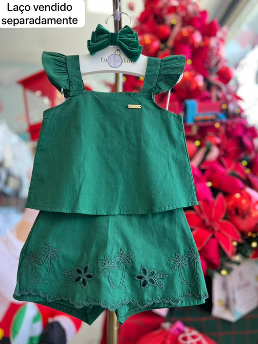 CONJUNTO BLUSA ALÇA BABADO BATA E SAIA BORDADO MENINA COLORITTA