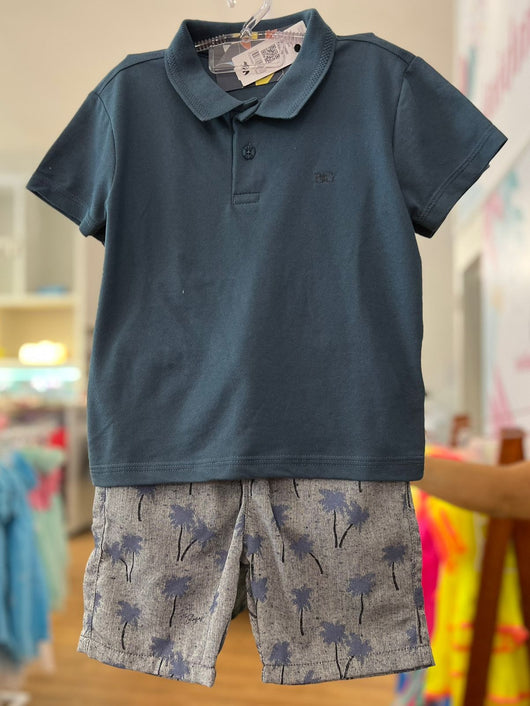 CONJUNTO CAMISA POLO BG LISA COM BERMUDA COQUEIRO MENINO BIOGÁS