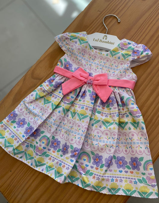 VESTIDO MANGA CURTA COM CINTO FIXO LACO FLORAL MENINA MON SUCRE PRO50