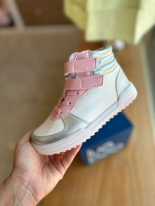 TENIS CANO ALTO COM CADARCO ELASTICO E DUPLO VELCRO METALIZADO MENINA XUA XUA PRO40