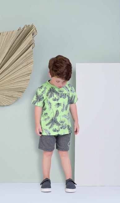 CONJUNTO CAMISETA MANGA CURTA E BERMUDA THE JOURNEY FOLHAGEM MENINO MILON PRO35