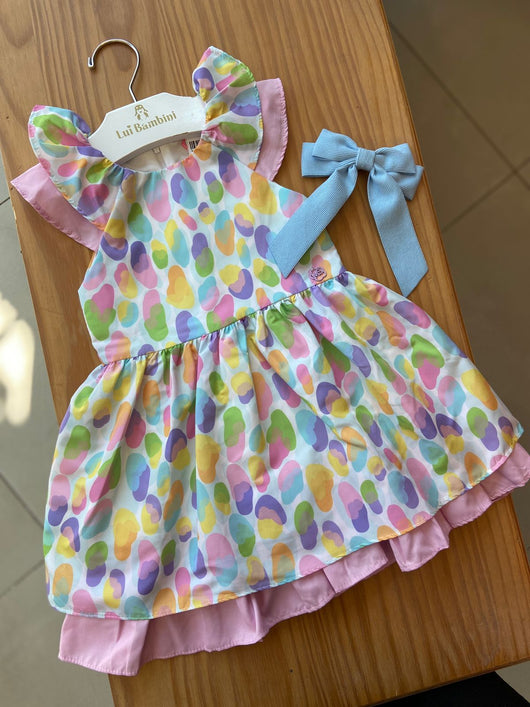 VESTIDO MANGA CURTA COM SOBREPOSICAO EM AQUARELA E ZIPER MENINA MON SUCRE 45PRO50+