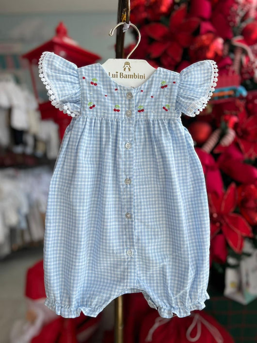 MACACÃO ROMPER MANGA CURTA BABADO XADREZ BORDADO CEREJAS MENINA BÁRBARA KIDS