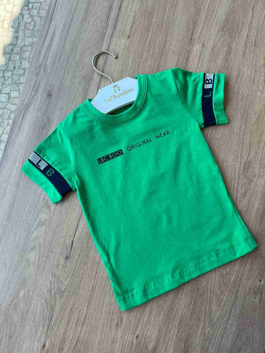 CAMISETA MANGA CURTA GOLA REDONDA COM MANGA EM PIQUET ORIGINAL WEAR MENINO LUC BOO