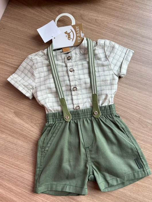 CONJUNTO BODY CAMISA MANGA CURTA XADREZ E SHORT MENINO UP BABY
