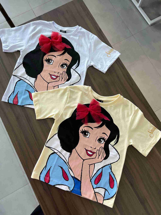 BLUSA MANGA CURTA BRANCA DE NEVE LAÇO MENINA FAKINI