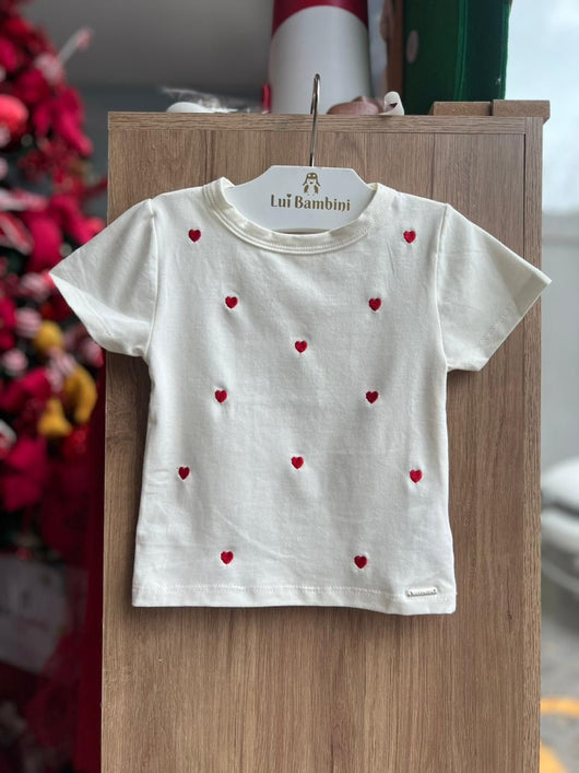 BLUSA MANGA CURTA CORAÇÕES BORDADO MENINA BELI ME