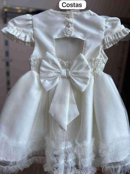 VESTIDO MANGA CURTA JARDIM BORBOLETAS BORDADO FLORES PÉROLAS STRASS TULE LAÇO COSTA MENINA CATTAI