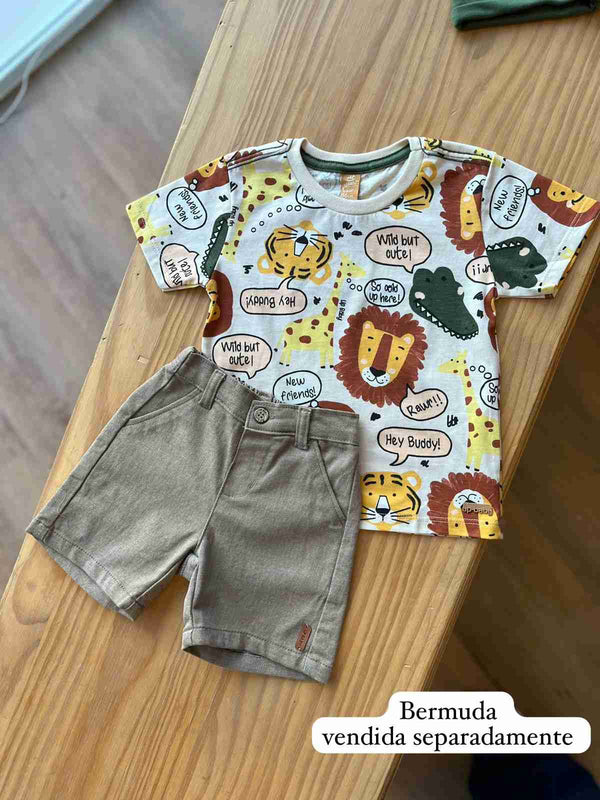 CAMISETA MANGA CURTA GOLA REDONDA SAFARI ANIMAL MENINO UP BABY