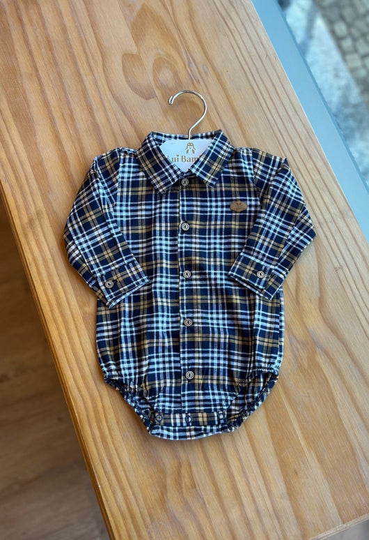 BODY CAMISA MANGA LONGA XADREZ MAQUINETADO GOLA E MANGA REVERSÍVEL MENINO ANJOS BABY