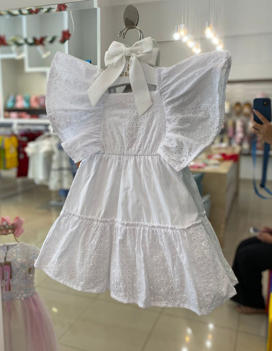 VESTIDO MANGA CURTA EVASÊ EM LAISE FLORES BORDADAS MENINA UP BABY