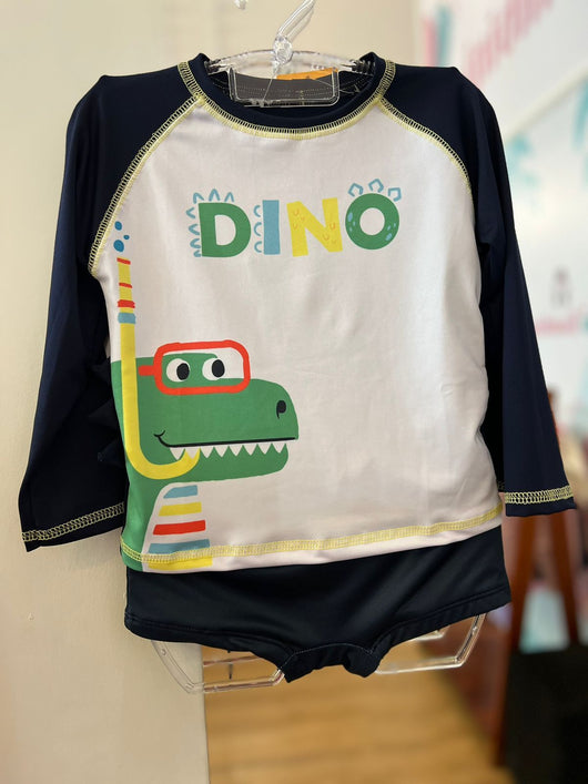 CONJUNTO CAMISETA MANGA LONGA E SUNGA BOXER DINO UV50+ MENINO FAKINI